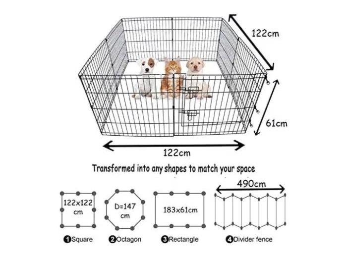8 Panel Playpen Suitable for Dogs Puppies Cats & Rabbits Foldable Ideal for Indoor/Outdoor use Puppy Play Pen (Small, 8 Panel Light/Lge Door/Black