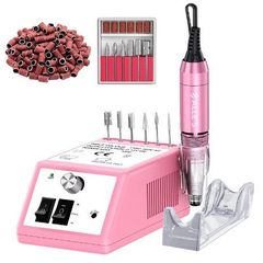 Electric Nail Files,Professional Electric Nail Drill 30000 RPM Efile Buffer Manicure Grinder Tool for Acrylic Gel Nails with Nail Drill Bits Set and Sanding Bands (Pink)