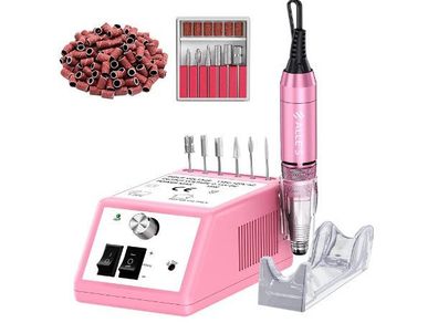 Electric Nail Files,Professional Electric Nail Drill 30000 RPM Efile Buffer Manicure Grinder Tool for Acrylic Gel Nails with Nail Drill Bits Set and Sanding Bands (Pink)