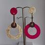 Fuchsia Pink Marbled Cream Asymmetrical Geometric Earrings Image 2