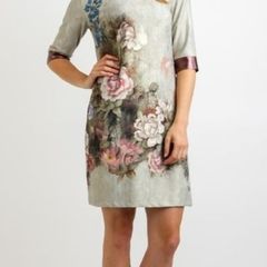 Irish Designer Fee G - Faux Leather Collar Floral Dress - Mint - UK 8 - BNWT RRP 229