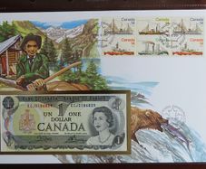 Canada 1973 Unc Dollar in Banknote Stamps cover