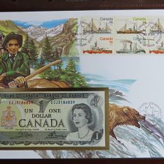 Canada 1973 Unc Dollar in Banknote Stamps cover