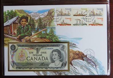 Canada 1973 Unc Dollar in Banknote Stamps cover