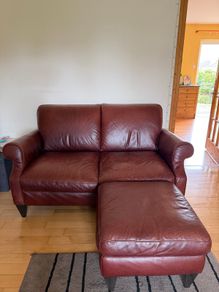 Genuine Leather 2 seater sofa w/ matching pouffe