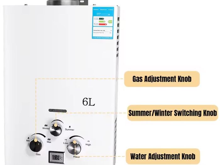 12KW LPG Instant Water Heater 6L/min Stainless Steel Tankless Propane Boiler with CE for Home Camping Outdoor Use