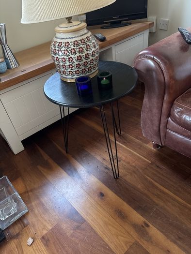 Black Round Side / Lamp Table with hairpin legs