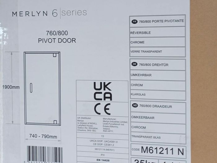 Merlyn 6 Series Pivot Door, model M61211N shower