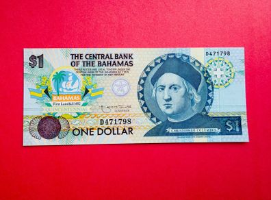 Bahamas  1 Dollar. 1992. Unc Pick 50a Commemorative Issue   )