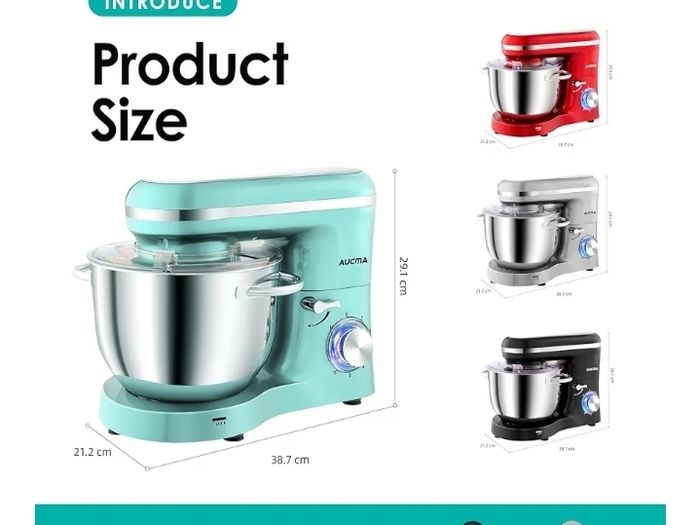 6.2L Food Mixer, Electric Kitchen Mixer with Bowl, Dough Hook, Wire Whip & Beater 6.2L, Blue