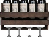 Fully Assembled Wall Wood Wine Rack and Glass Holder, Can Hold Up to 5 Bottles and 4 Stemware Glasses , Rustic Wine Storage Display Shelf for Kitchen, Dining Room, Bar,42x10x 24cm