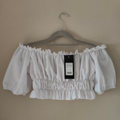BNWT White ruffle cropped top, NEW LOOK, Size 6