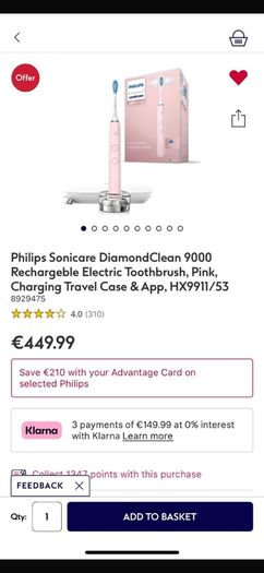 Philips Sonicare DiamondClean 9000 Electric Toothbrush White Travel Case HX9911/53