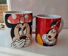 Set of Two Disney Minnie Mouse Ceramic Mugs Red White Polka Dot Cups
