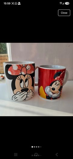 Set of Two Disney Minnie Mouse Ceramic Mugs Red White Polka Dot Cups