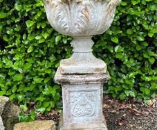 Ornate Stone Garden Urn on a Pedestal