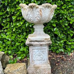 Ornate Stone Garden Urn on a Pedestal