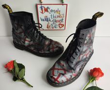Dr Martens Union Jack 1460 8 eye black red leather boots England uk7