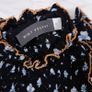 Mint Velvet Black Blue Floral Smocked Peplum Top Ruffle Sleeve Blouse 8UK/36EU Image 2