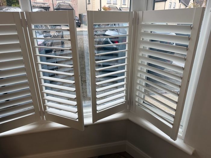 White Shutter Blinds for Bay Window