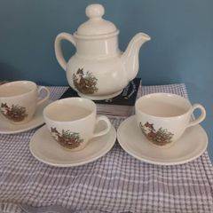 Vintage Carrigaline Pottery Fox 7-Piece Tea Set - Rare Irish Ceramics