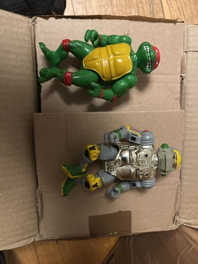 Vintage TMNT Figure Lot 1988 1989 Playmates - Raphael Soft Head & Shiny Chrome Metalhead Robot Turtle