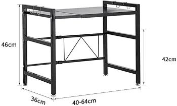 Expandable Microwave Rack Shelf, 2 Tier Oven Rack Stand Holder Kitchen Corner Shelf Desktop Printer Shelf Rack, Bakers Rack, Air Fryer shelf Stand,Storage Solution Organiser (Black)