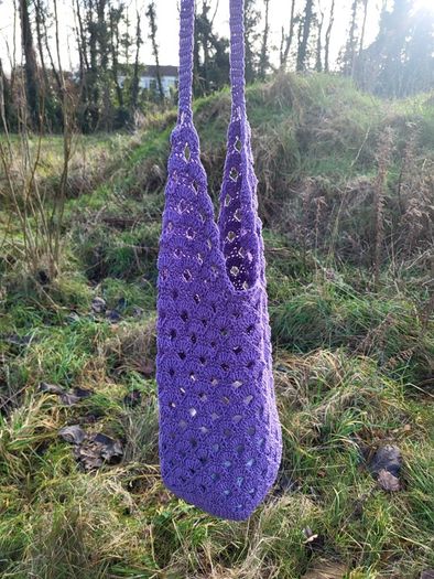 Handmade cotton crochet tote bag - lilac violet, shopping bag, woven shopper bag