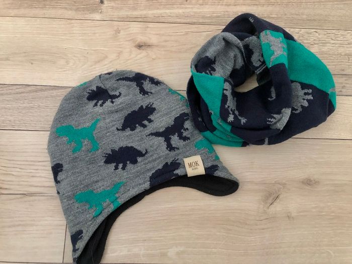 Boys Dino hat and snood set