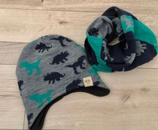 Boys Dino hat and snood set