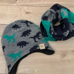 Boys Dino hat and snood set