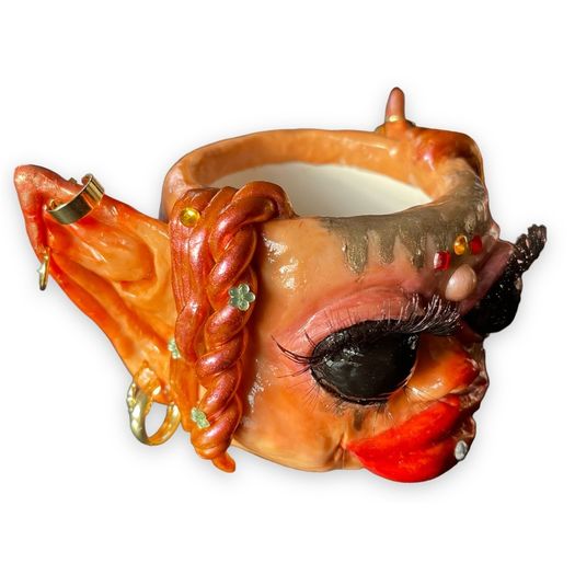 Unique Handmade Creepy Fairy Flower Pot Clay Brand New