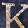 New Ex display 50cm x 50cm navy velvet cushion with taupe herringbone embroidered K Image 4