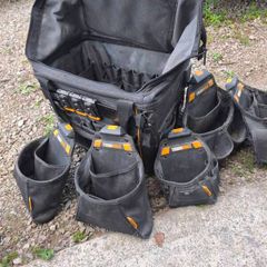 tough built rolling tool bag with various pouches