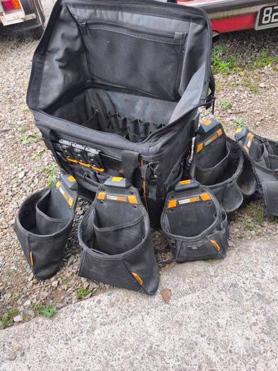 tough built rolling tool bag with various pouches