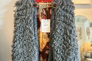 Zara faux sherling grey open coat with chain closure