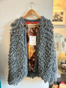 Zara faux sherling grey open coat with chain closure