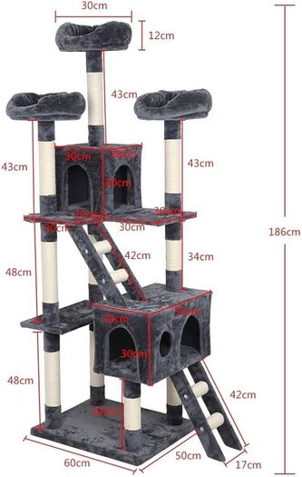 Cat Tree Tower With Tunnel Condo Hammock Bed, 186cm Cat Activity Centres Scratching Post Tower Tree Pet Palace Cat Palace, Tall Cat Tree Climbing Tower