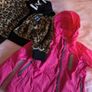 Dkny girls jumper fur hoodie jacket coat leopard crop 5 -6 + pink raincoat bundle Image 5