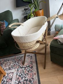Moses Basket - Little Green Sheep with mattress protector and 2 bedsheed