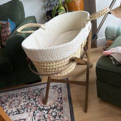Moses Basket - Little Green Sheep with mattress protector and 2 bedsheed