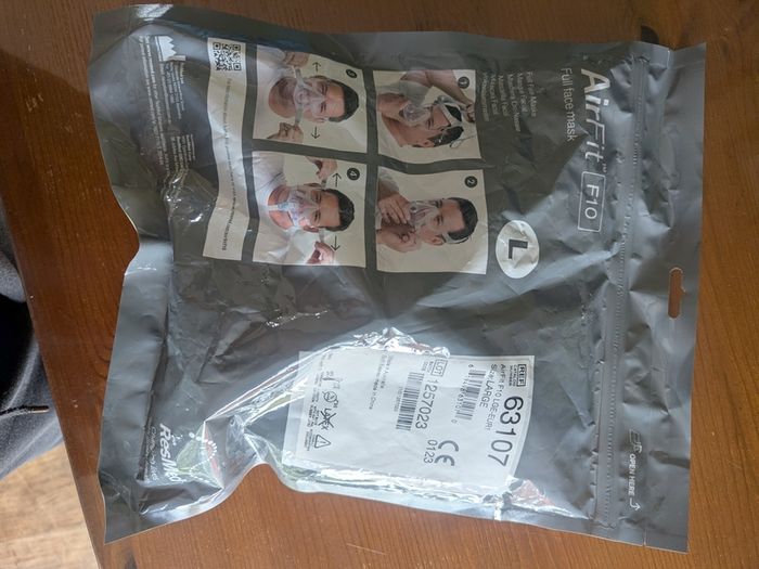resmed airfit F10 full face mask large. Sleep apnea
