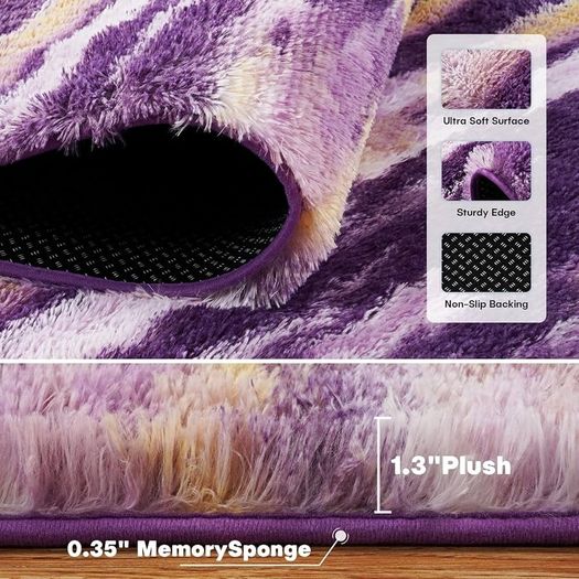 Rugs Living Room 180x270cm Large Rug for Living Room, Machine Washable Non-Slip Carpet, Soft Fluffy Pile Area Rug for Bedroom Kids Room Nursery Home, Tie-Dyed Purple