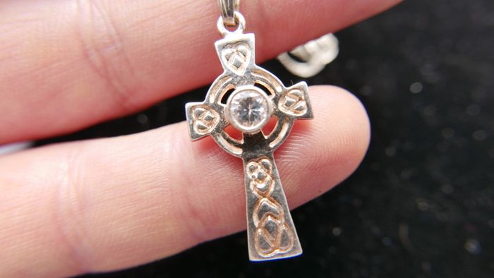 Vintage Sterling Silver 925 Celtic Heart Cross Pendant Necklace 18,2"