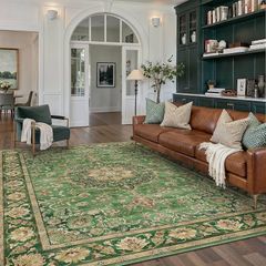 200x300cm Machine Washable Non Slip Vintage Traditional Large for Bedroom Dining Room Office, Stain Resistant Thin Printed Gold Carpet for Indoor Home Decor