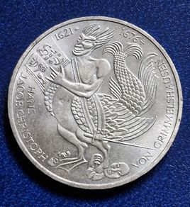 1976 Germany Silver 5 Mark 300th Anniversary - Death of Hans Jakob Christoffel von Grimmelshausen
