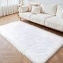 60x120cm, White Runner rug for Bedroom, Washable Anti Slip Fluffy Rug Shaggy Soft Modern Floor Carpets Mat Beside Rugs for Kids Hallway Living Room Image 2