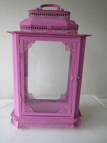 large metal pink lantern candle holder
