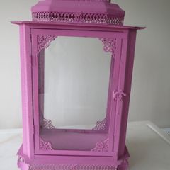 large metal pink lantern candle holder