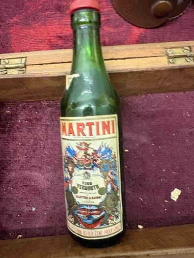 Vintage Miniature Drinks Bottles, Travel Cup and Wooden Box